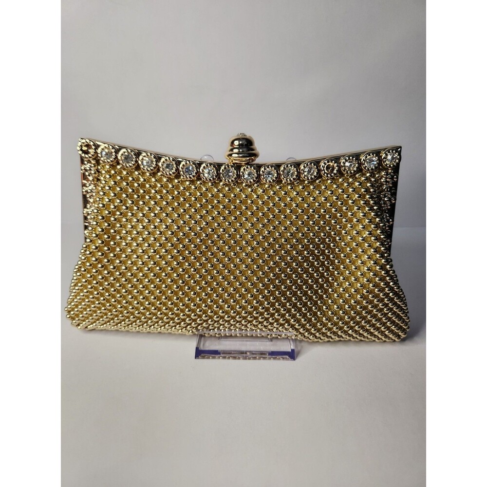 Kate Landry Gold Beaded Evening Bag Rhinestone Clutch Convertible Crossbody